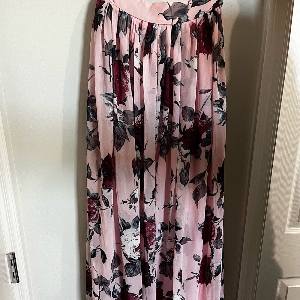Maxi Floral Ankle Length Chiffon Skirt - Pink Floral size Small- Medium